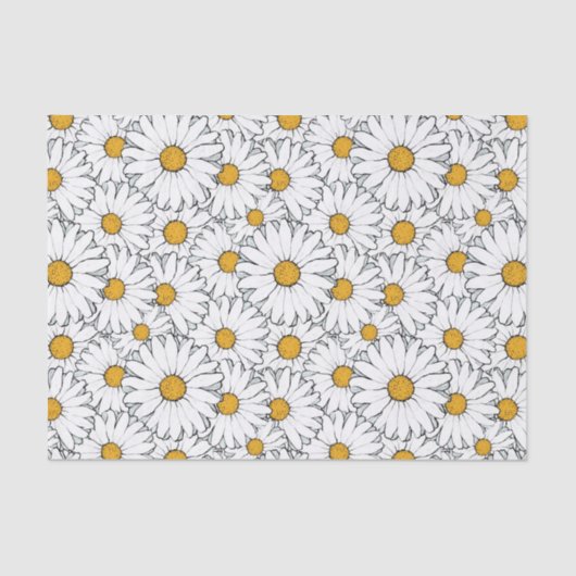 Schattige Wit Geel Daisies Floral Art Pattern Tissuepapier (Voorkant)