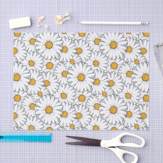 Schattige Wit Geel Daisies Floral Art Pattern Tissuepapier (Craft)