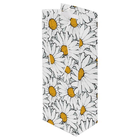 Schattige Wit Geel Daisies Floral Art Pattern Wijn Cadeautas (Achterkant Gekanteld)