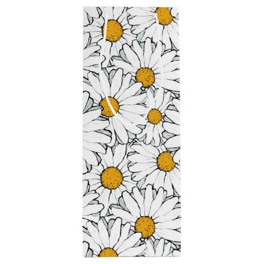 Schattige Wit Geel Daisies Floral Art Pattern Wijn Cadeautas (Achterkant)
