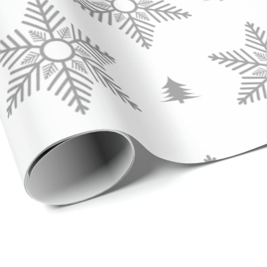 Schattige Wit Grijs Sneeuwvlokken Kerstpatroon Cadeaupapier (Rol Hoek)