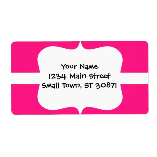Schattige Wit Hart in Scalloped Circle op Hot Pink Etiket (Voorkant)