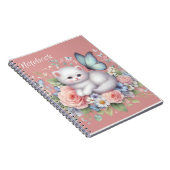 Schattige wit Kat, vlinders en bloemen Notitieboek (Rechterzijde)