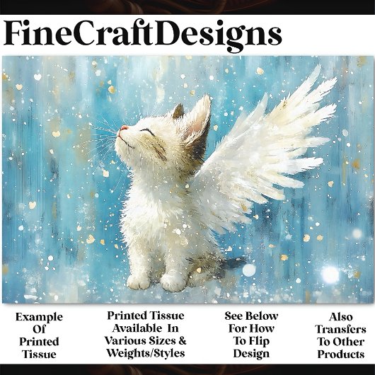 Schattige wit katje met vleugels AV3 decoupage Tissuepapier