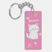 Schattige wit kattenontwerp met roze hartenvorm sleutelhanger (Voorkant Links)