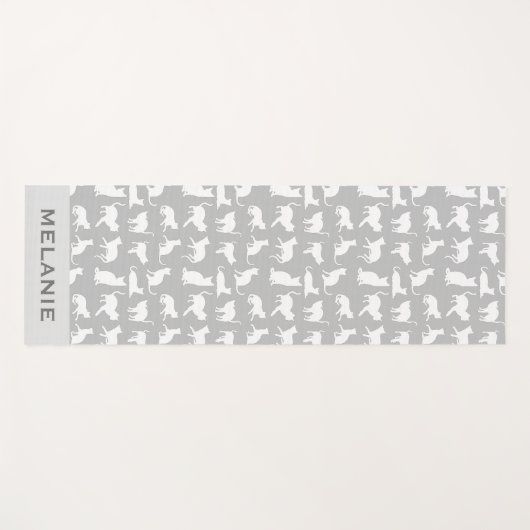 Schattige wit kattenpatroon lichtgrijs gepersonali yogamat (Voorkant (horizontaal))