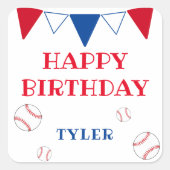 Schattige Wit Kinder Honkbal Happy Birthday Sticke Vierkante Sticker (Voorkant)