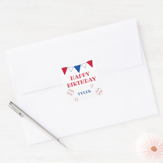 Schattige Wit Kinder Honkbal Happy Birthday Sticke Vierkante Sticker (Envelop)