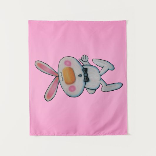 Schattige wit konijn duimen omhoog zwart boog Stro Wandkleed (Voorkant)