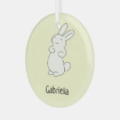 Schattige wit konijn gepersonaliseerde naam geel glas ornament (Voorkant links)