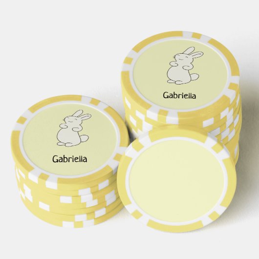 Schattige wit konijn gepersonaliseerde naam geel poker chips (Opstapeling)