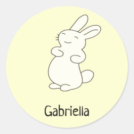 Schattige wit konijn gepersonaliseerde naam geel ronde sticker