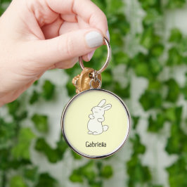 Schattige wit konijn gepersonaliseerde naam geel sleutelhanger