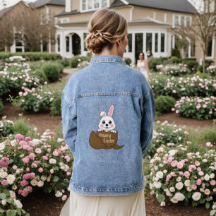 Schattige wit konijn in chocolade ei gelukkig Pase Denim Jacket