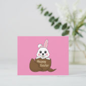 Schattige wit konijn in chocolade ei gelukkig Pase Feestdagenkaart (Staand voorkant)