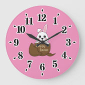 Schattige wit konijn in chocolade ei gelukkig Pase Grote Klok (Voorkant)