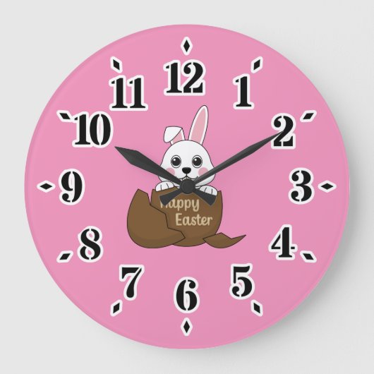 Schattige wit konijn in chocolade ei gelukkig Pase Grote Klok (Voorkant)