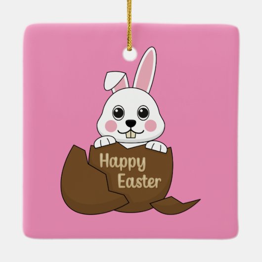 Schattige wit konijn in chocolade ei gelukkig Pase Keramisch Ornament (Achterkant)