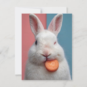 Schattige wit konijn met een wortelsnack briefkaart