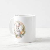 Schattige wit konijn met lentebloemen koffiemok (Voorkant links)