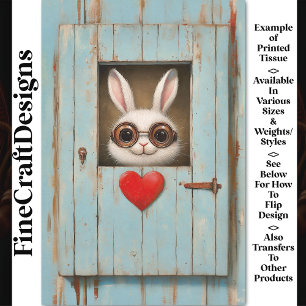 Schattige Wit Konijn & Rode Liefde Hart BX7 Decoup Tissuepapier