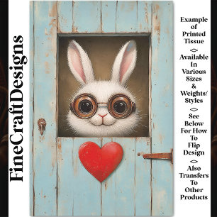 Schattige Wit Konijn & Rode Liefde Hart BX8 Decoup Tissuepapier