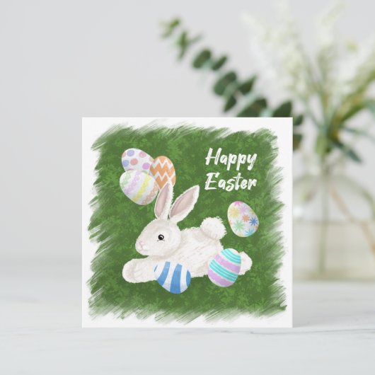 Schattige wit konijntje | beschilderde eieren | Ge Feestdagenkaart (Staand voorkant)