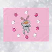 Schattige wit konijntje duimen omhoog roze geverfd tafelkleed