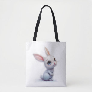 Schattige wit konijntje met grote blauwe ogen tote bag