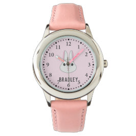 Schattige wit konijntje op roze horloge