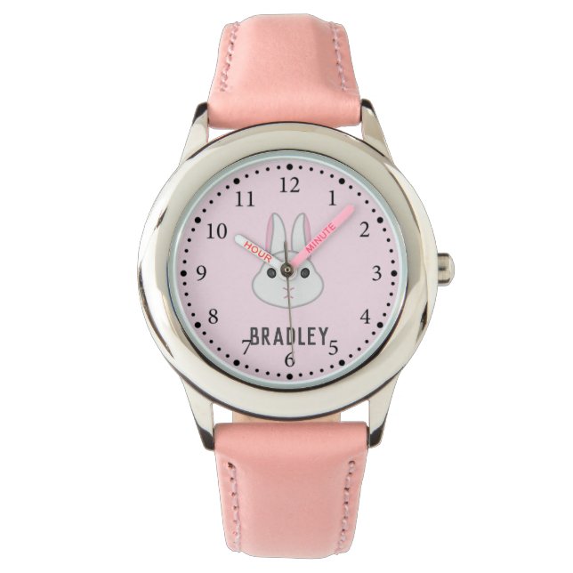 Schattige wit konijntje op roze horloge (Voorkant)