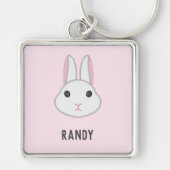 Schattige wit konijntje op roze sleutelhanger (Voorkant)
