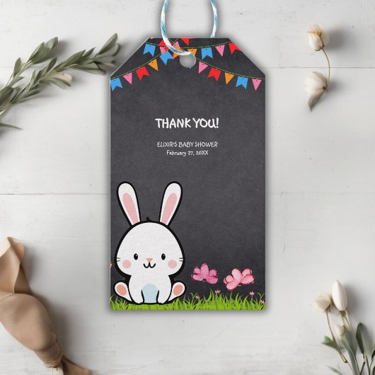 Schattige Wit Krijtbord Bunny Baby shower Cadeaulabel