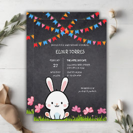 Schattige Wit Krijtbord Bunny Baby shower Kaart