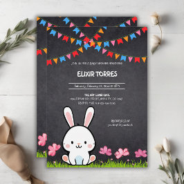 Schattige Wit Krijtbord Bunny Baby shower Kaart