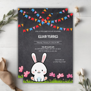 Schattige Wit Krijtbord Bunny Baby shower Kaart