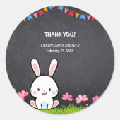 Schattige Wit Krijtbord Bunny Baby shower Ronde Sticker (Voorkant)