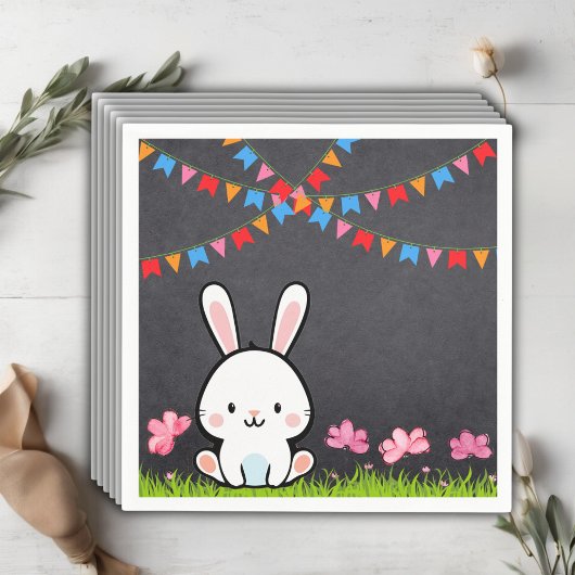 Schattige Wit Krijtbord Bunny Baby shower Servet