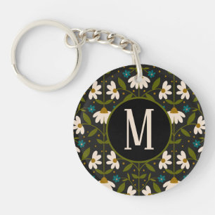 Schattige wit madeliefpatroon sleutelhanger