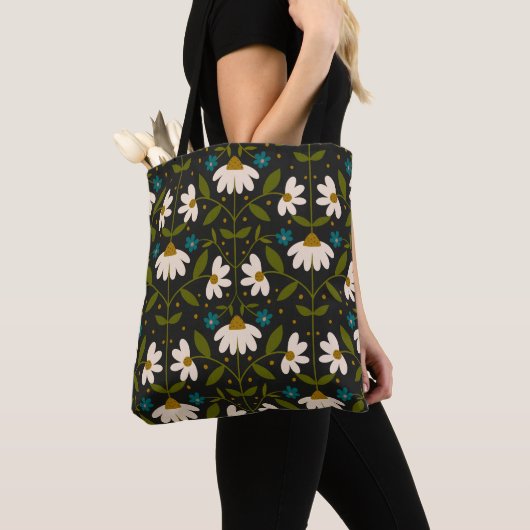 Schattige wit madeliefpatroon tote bag (Dichtbij)