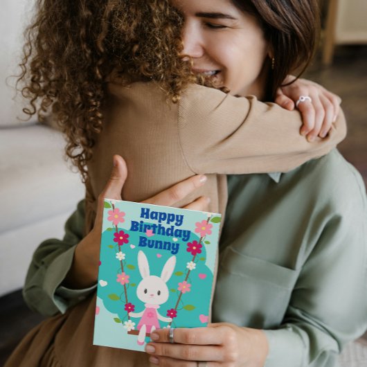 Schattige wit meisje konijn met madeliefjes illust kaart