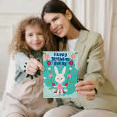 Schattige wit meisje konijn met madeliefjes illust kaart