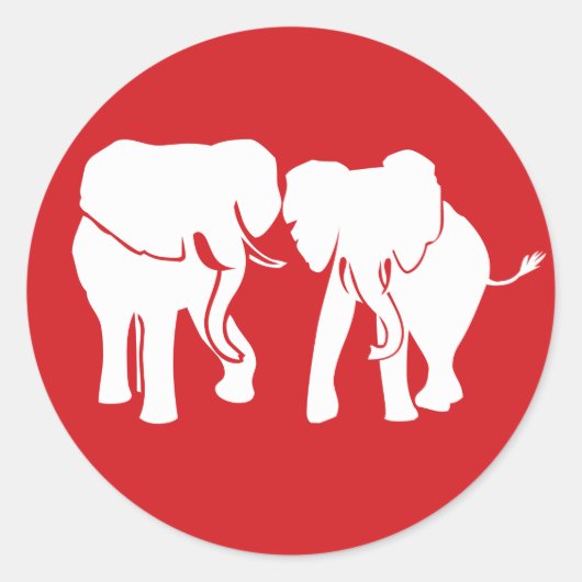 Schattige Wit Olifantenpaar kiest achtergrondkleur Ronde Sticker (Voorkant)