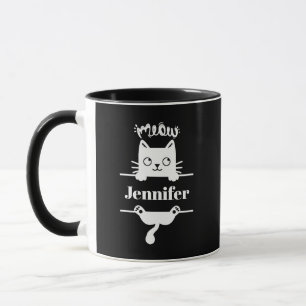 Schattige wit op zwart Gepersonaliseerde Cat Mok