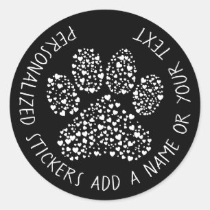 Schattige wit op zwart hart gevulde poot gepersona ronde sticker