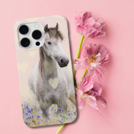 Schattige wit paard Paarse bloem Case-Mate iPhone Case