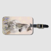 Schattige wit paard Paarse bloem gepersonaliseerd Bagagelabel (Voorkant (horizontaal))