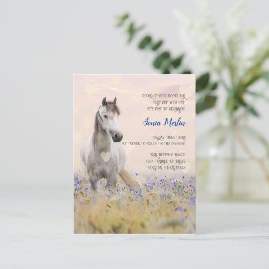 Schattige Wit Paard Paarse Bloem Vrouwelijk Chic Briefkaart (Staand voorkant)