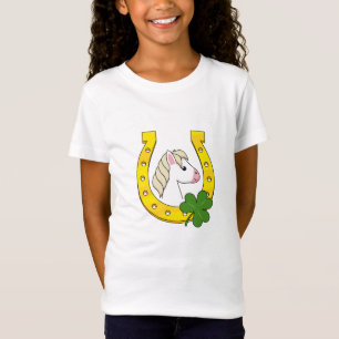Schattige Wit Paard w Gouden Hoefijzer, Shamrock T-shirt