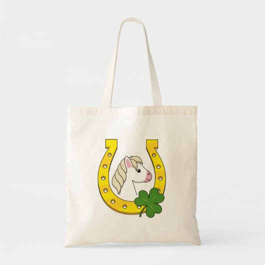 Schattige Wit Paard w Gouden Hoefijzer, Shamrock Tote Bag (Voorkant)